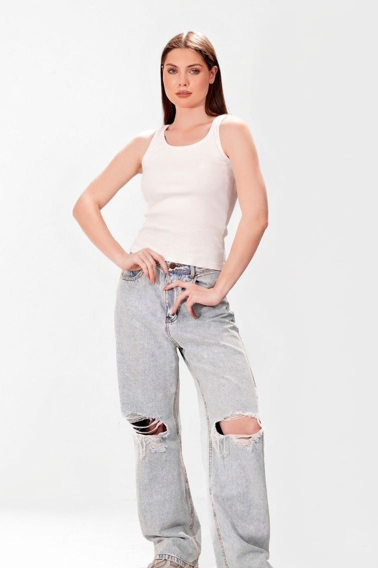 Ribbed Round tank top