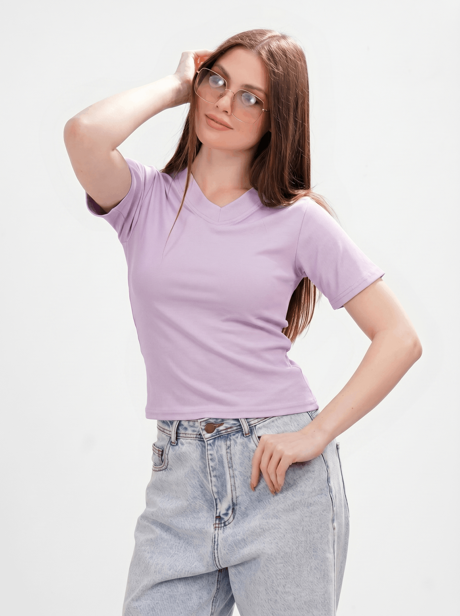 Ribbed V-short sleeve top